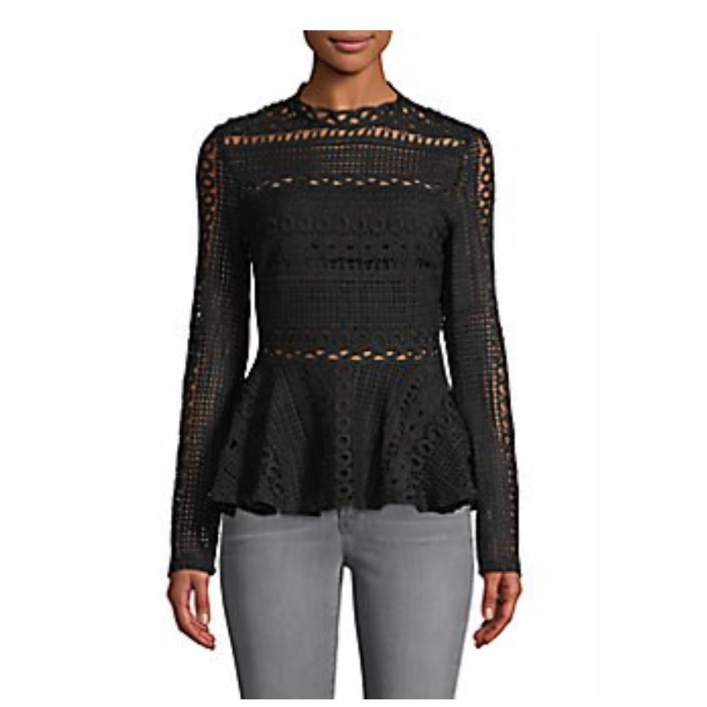 Endless Rose Crocheted Lace Peplum Top (Black, S)